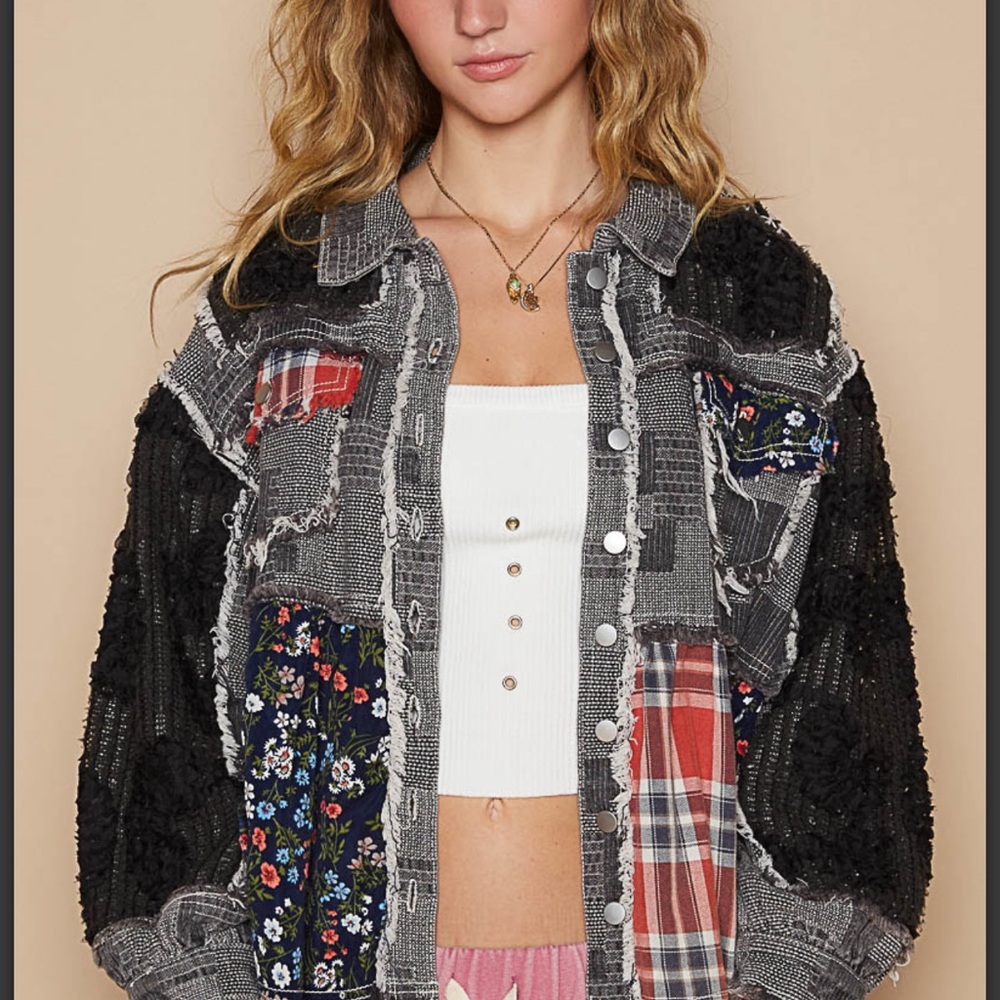 Patchwork Black & Gray Mixed-Media Jacket